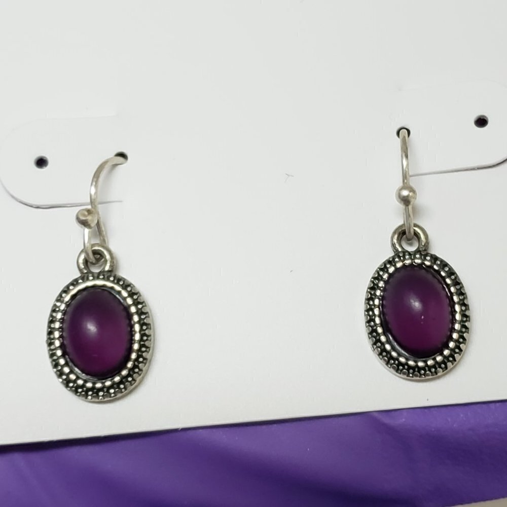 Womens Silver Tone Dainty Design Purple Stone 1-Inch Fishhook Teardrop Earrings 17$